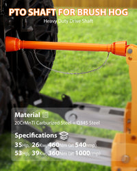 Arbre de transmission de prise de force Garvee 1 3/8 po, extrémité à 6 cannelures, extrémité ronde, tracteur série 4, 39-55 po, finition acier