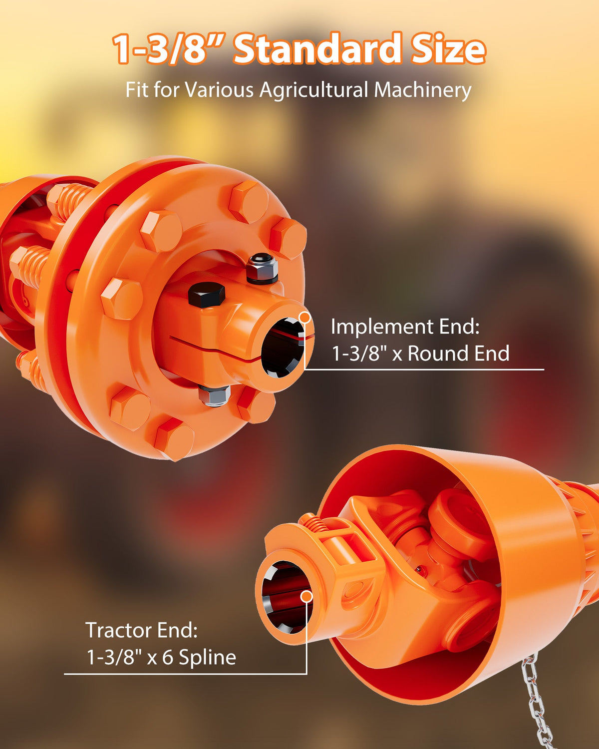 Garvee Arbre de transmission de prise de force 1-9,5 mm 6 cannelures avec embrayage à friction pour débroussailleuse et tondeuse, télescopique 109