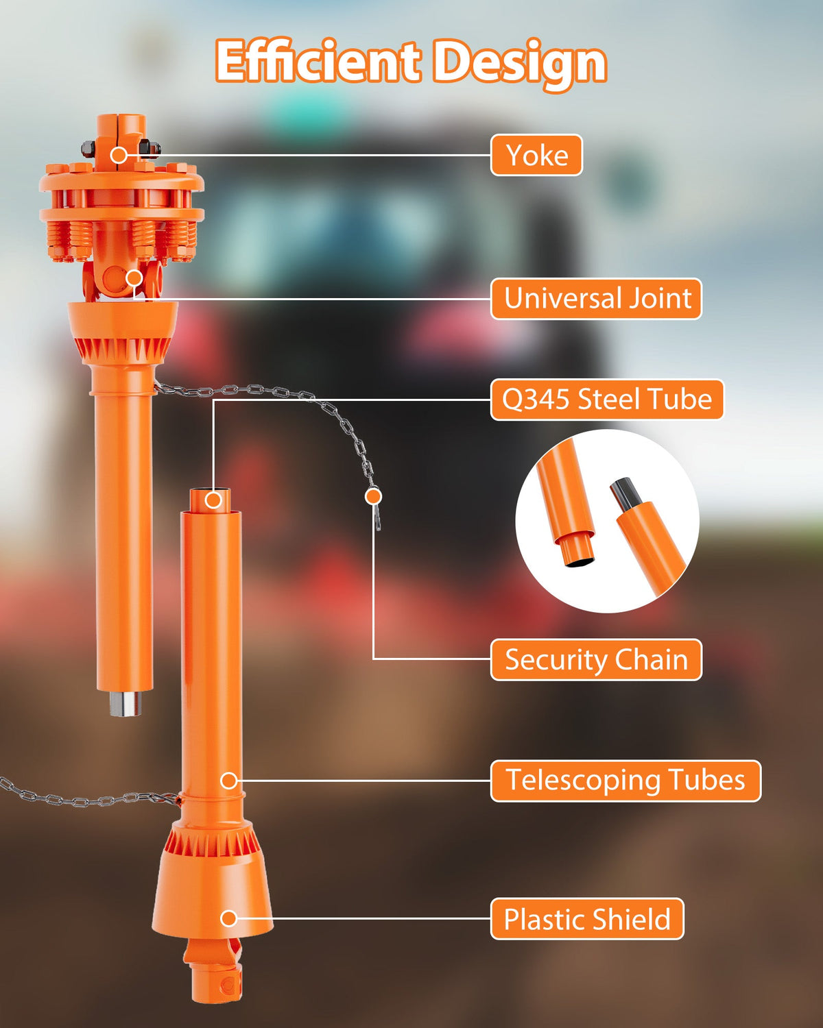 Garvee Arbre de transmission de prise de force 1-9,5 mm 6 cannelures avec embrayage à friction pour débroussailleuse et tondeuse, télescopique 109