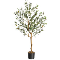 Garvee Olivier artificiel 130 cm en soie synthétique, tronc en bois naturel, fruits réalistes, montage facile, matériaux sûrs, déco intérieure maison et bureau
