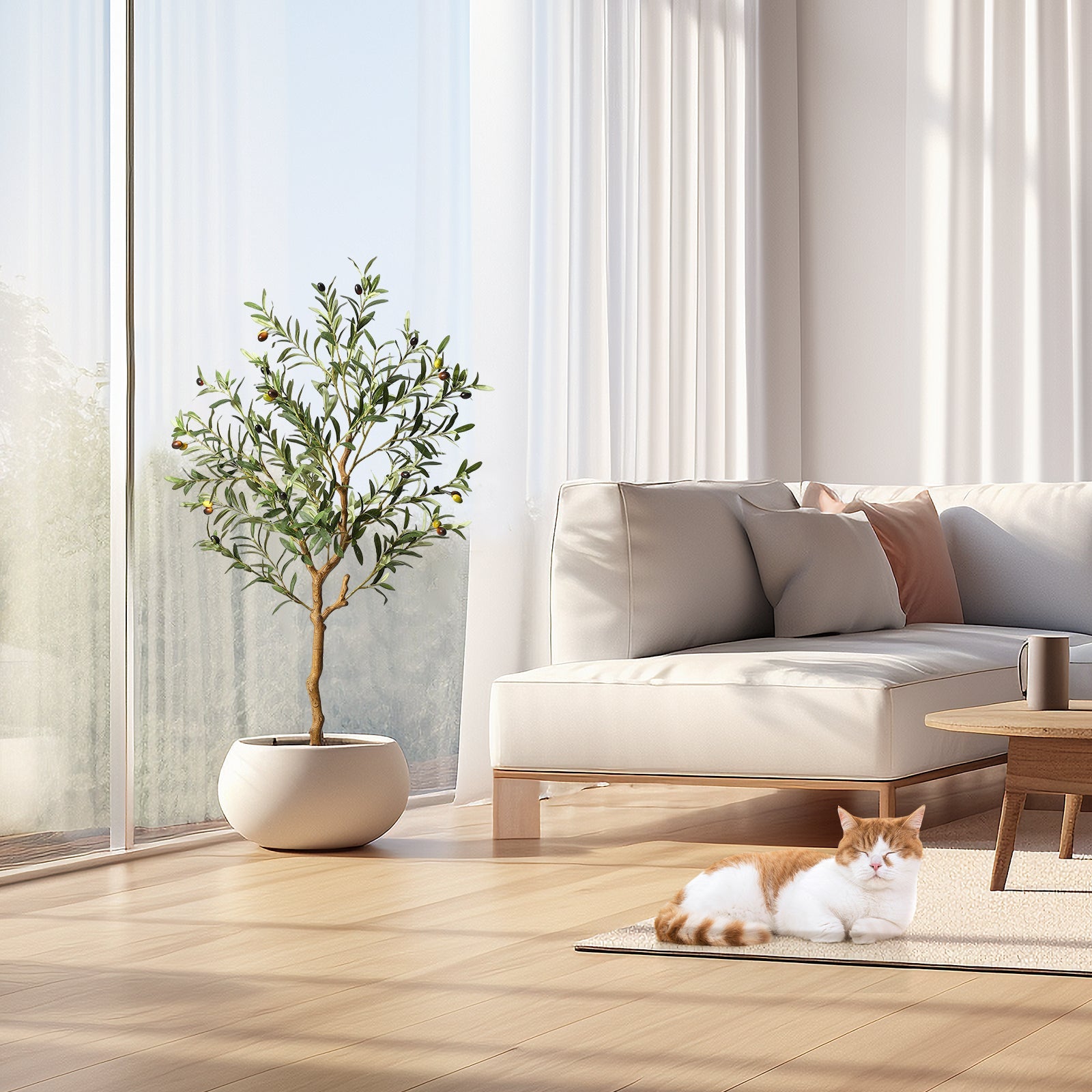 Garvee Olivier artificiel 130 cm en soie synthétique, tronc en bois naturel, fruits réalistes, montage facile, matériaux sûrs, déco intérieure maison et bureau
