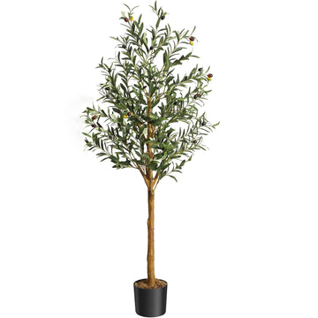 Garvee Olivier artificiel 152 cm en polyester et bois, pot avec mousse décorative, plante verte réaliste pour salon, bureau et décoration intérieure