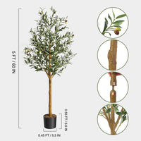 Garvee Olivier artificiel 150 cm en polyester et bois, pot avec mousse décorative, plante verte réaliste pour salon, bureau et décoration intérieure
