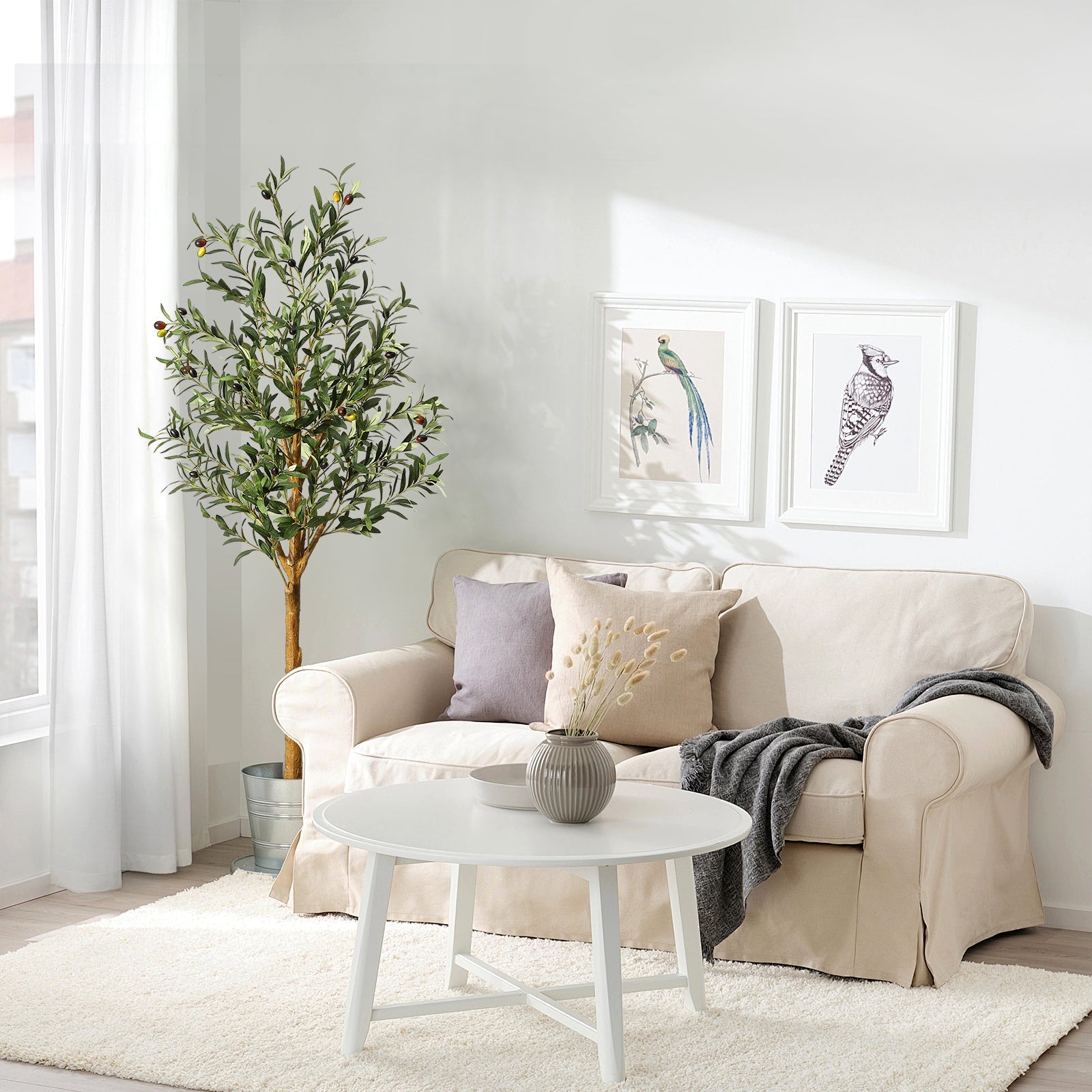 Garvee Olivier artificiel 150 cm en polyester et bois, pot avec mousse décorative, plante verte réaliste pour salon, bureau et décoration intérieure