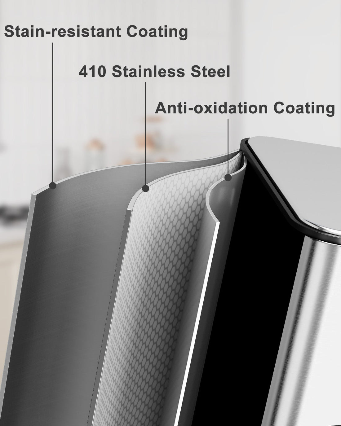 Garvee Poubelle Triple en Acier Inox 61 L avec Couvercles Séparés et Pédales, Bac de Tri Recyclage pour Cuisine et Salon