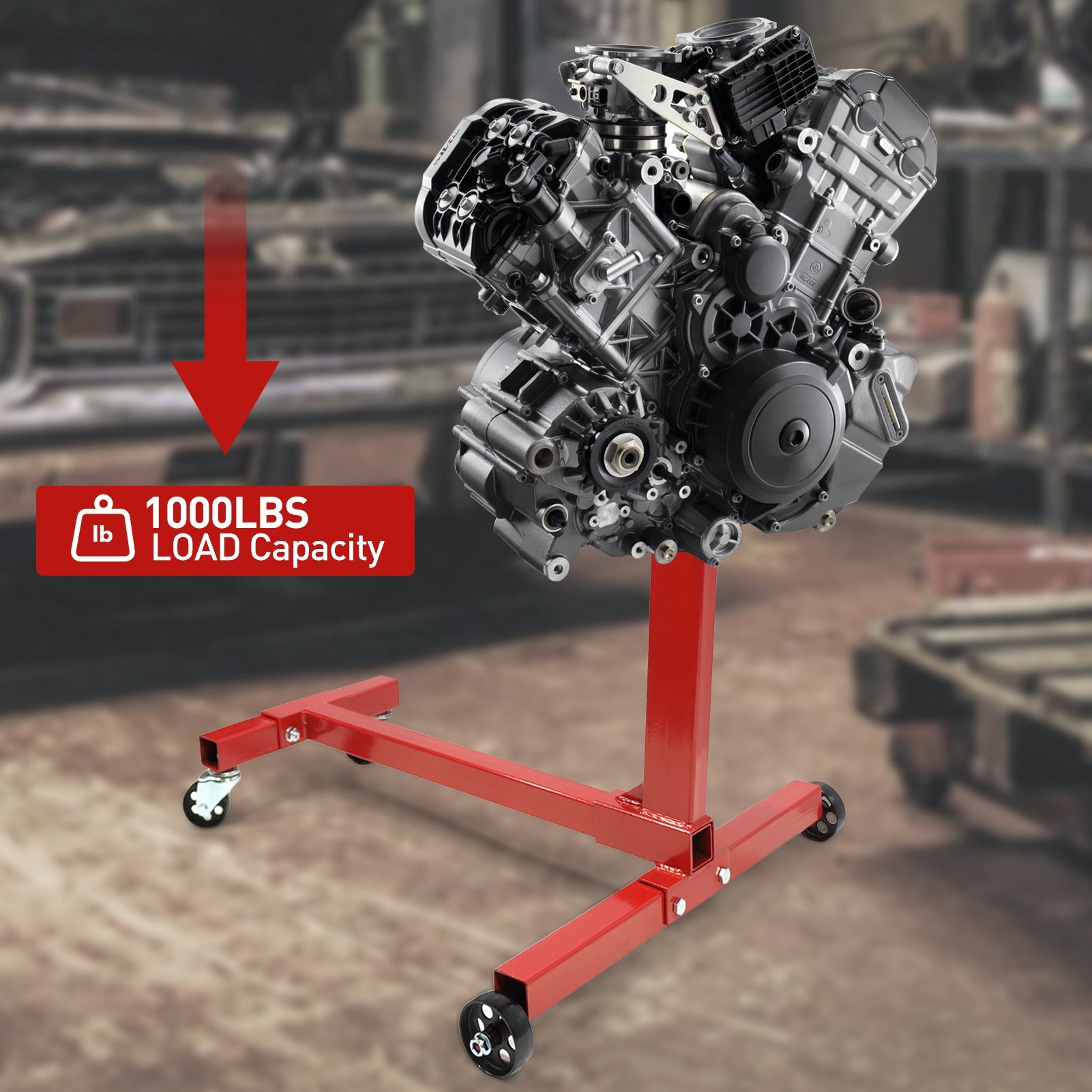Support moteur rotatif Garvee, capacité de 340 kg, avec bras réglables pour atelier et réparation, en acier, roulettes avec frein, tête pivotante à 360°