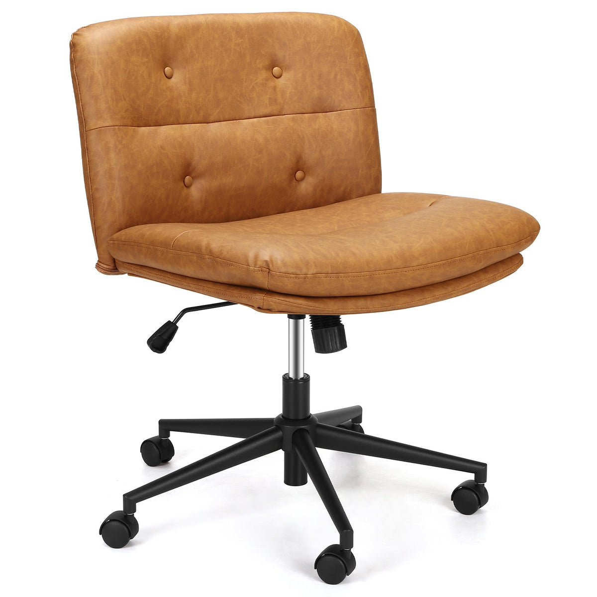 Chaise de bureau Garvee à jambes croisées avec roulettes, réglable en hauteur, assise large, revêtement en cuir PU noir, robuste, idéale pour le bureau à domicile et le gaming.