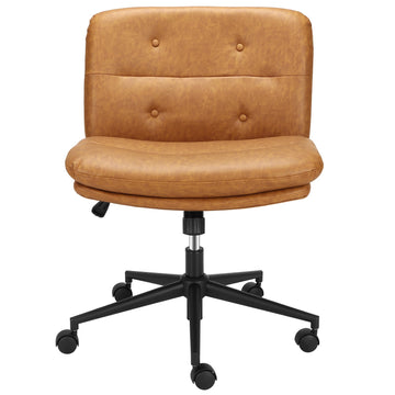 Chaise de bureau Garvee à jambes croisées avec roulettes, réglable en hauteur, assise large, revêtement en cuir PU noir, robuste, idéale pour le bureau à domicile et le gaming.