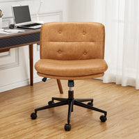 Chaise de bureau Garvee à jambes croisées avec roulettes, réglable en hauteur, assise large, revêtement en cuir PU noir, robuste, idéale pour le bureau à domicile et le gaming.