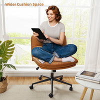 Chaise de bureau Garvee à jambes croisées avec roulettes, réglable en hauteur, assise large, revêtement en cuir PU noir, robuste, idéale pour le bureau à domicile et le gaming.
