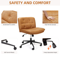 Chaise de bureau Garvee à jambes croisées avec roulettes, réglable en hauteur, assise large, revêtement en cuir PU noir, robuste, idéale pour le bureau à domicile et le gaming.