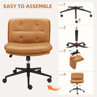 Chaise de bureau Garvee à jambes croisées avec roulettes, réglable en hauteur, assise large, revêtement en cuir PU noir, robuste, idéale pour le bureau à domicile et le gaming.
