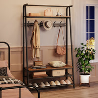 Garvee Porte-manteau simple 100 cm – Structure en métal aspect bois avec banc à chaussures et 5 à 10 crochets pour entrée et salon