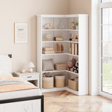 Garvee bibliothèque d'angle 185 cm, 5 niveaux grande capacité MDF résistant design en l pour salon et chambre - Blanc