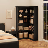 Garvee bibliothèque d'angle 5 étagères MDF résistant grande capacité design en l sécurité anti-basculement pour salon et chambre 185 cm - Noir