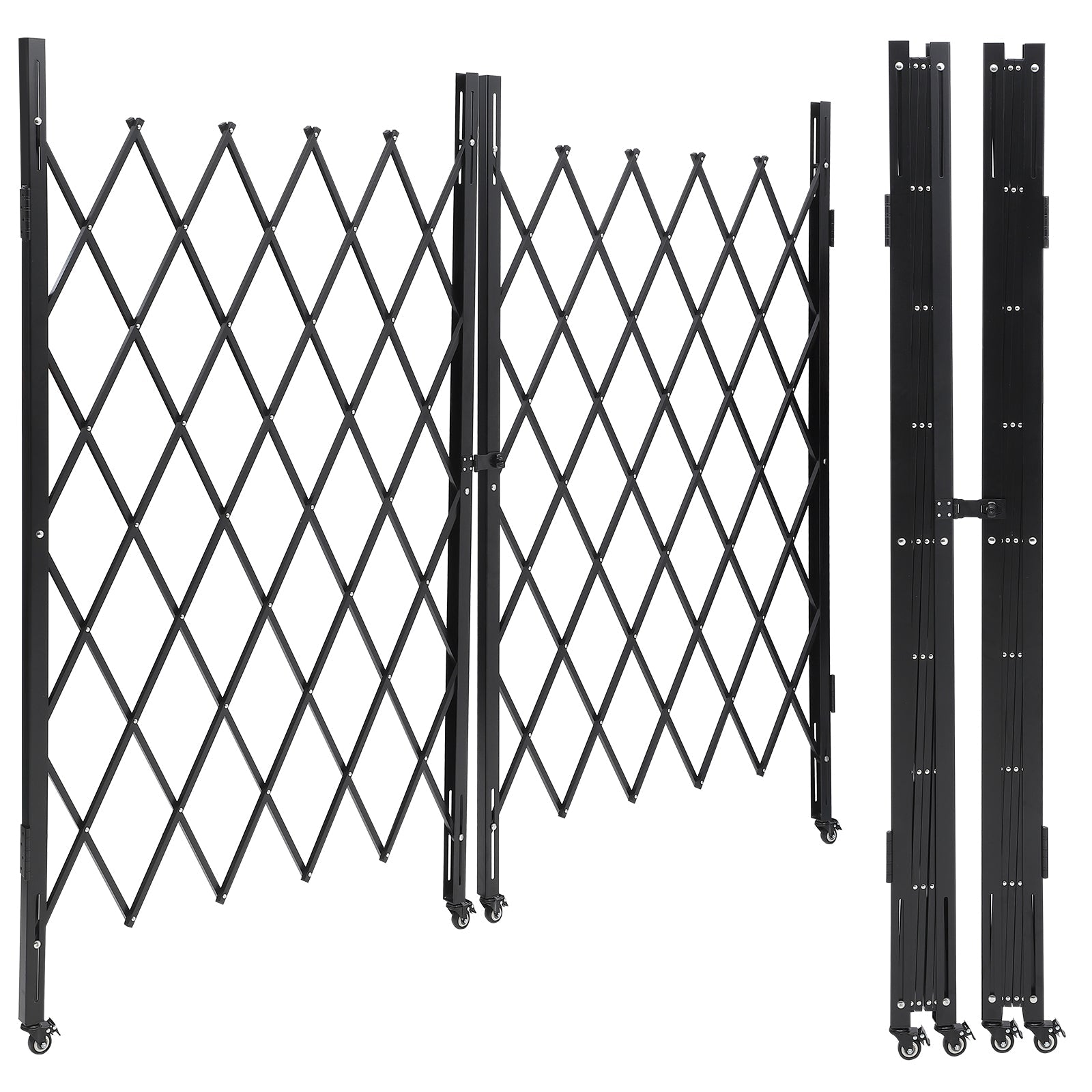 Portail métallique extensible Garvee, 2,2 m de large, portail de sécurité pliable avec roulettes pour chantiers, gares, écoles, garages, 216 x 216 cm, noir