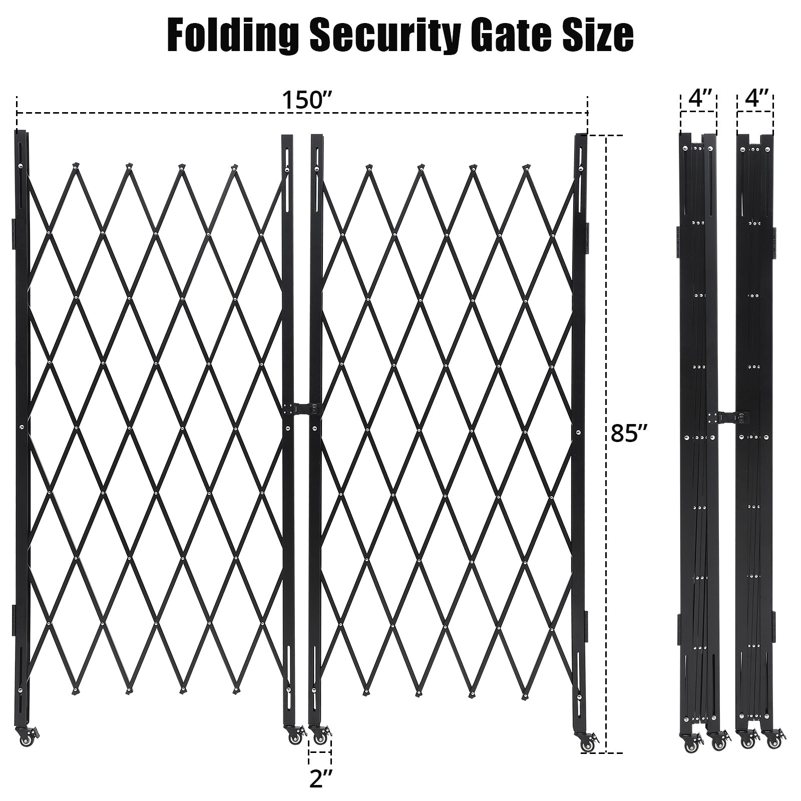 Portail métallique extensible Garvee, 2,2 m de large, portail de sécurité pliable avec roulettes pour chantiers, gares, écoles, garages, 216 x 216 cm, noir