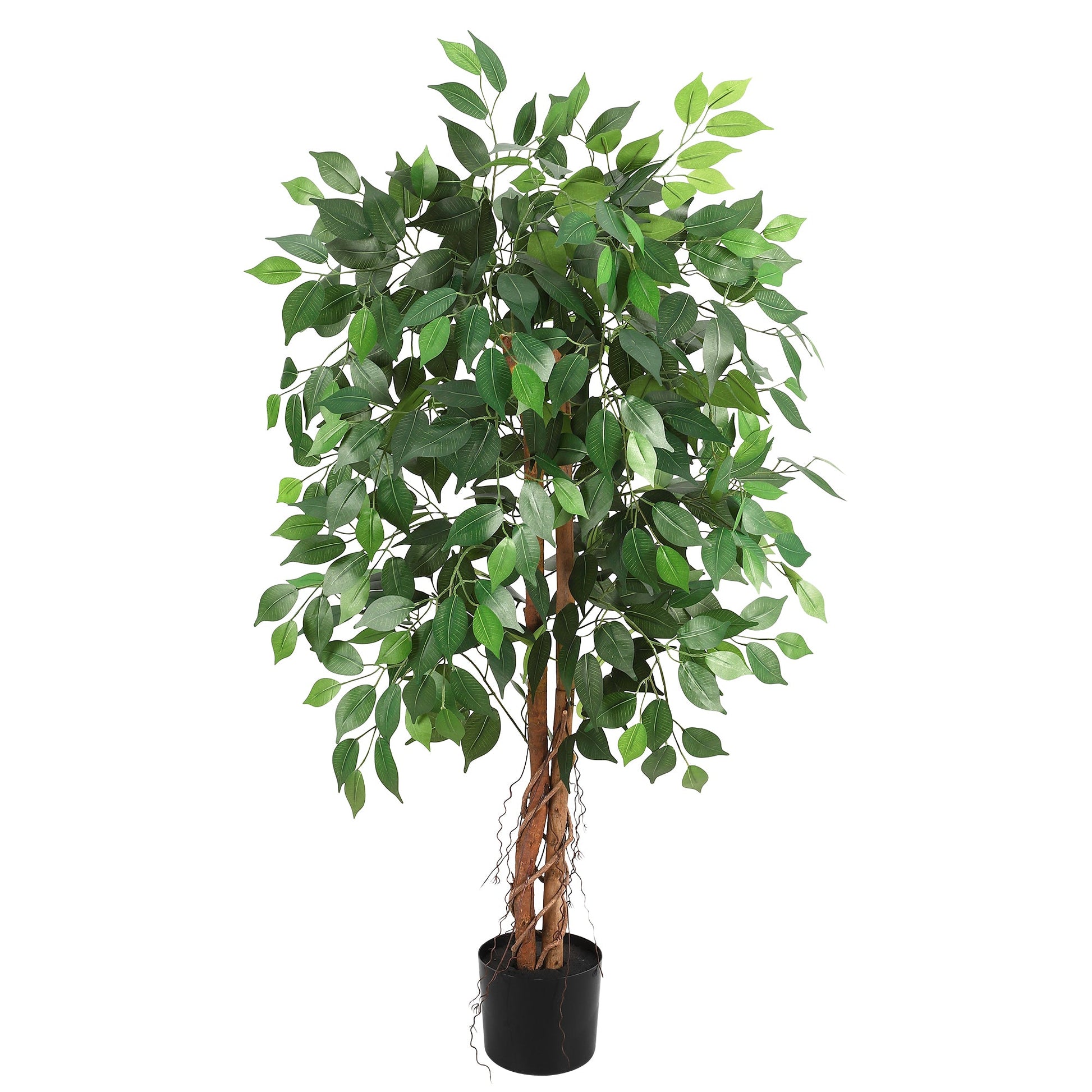 Ficus artificiel Garvee 120 cm, tronc en bois naturel, pot en plastique stable, vert, pour intérieur et extérieur.