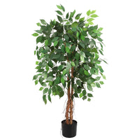 Ficus artificiel Garvee 120 cm, tronc en bois naturel, pot en plastique stable, vert, pour intérieur et extérieur.