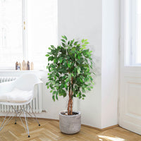 Ficus artificiel Garvee 120 cm, tronc en bois naturel, pot en plastique stable, vert, pour intérieur et extérieur.