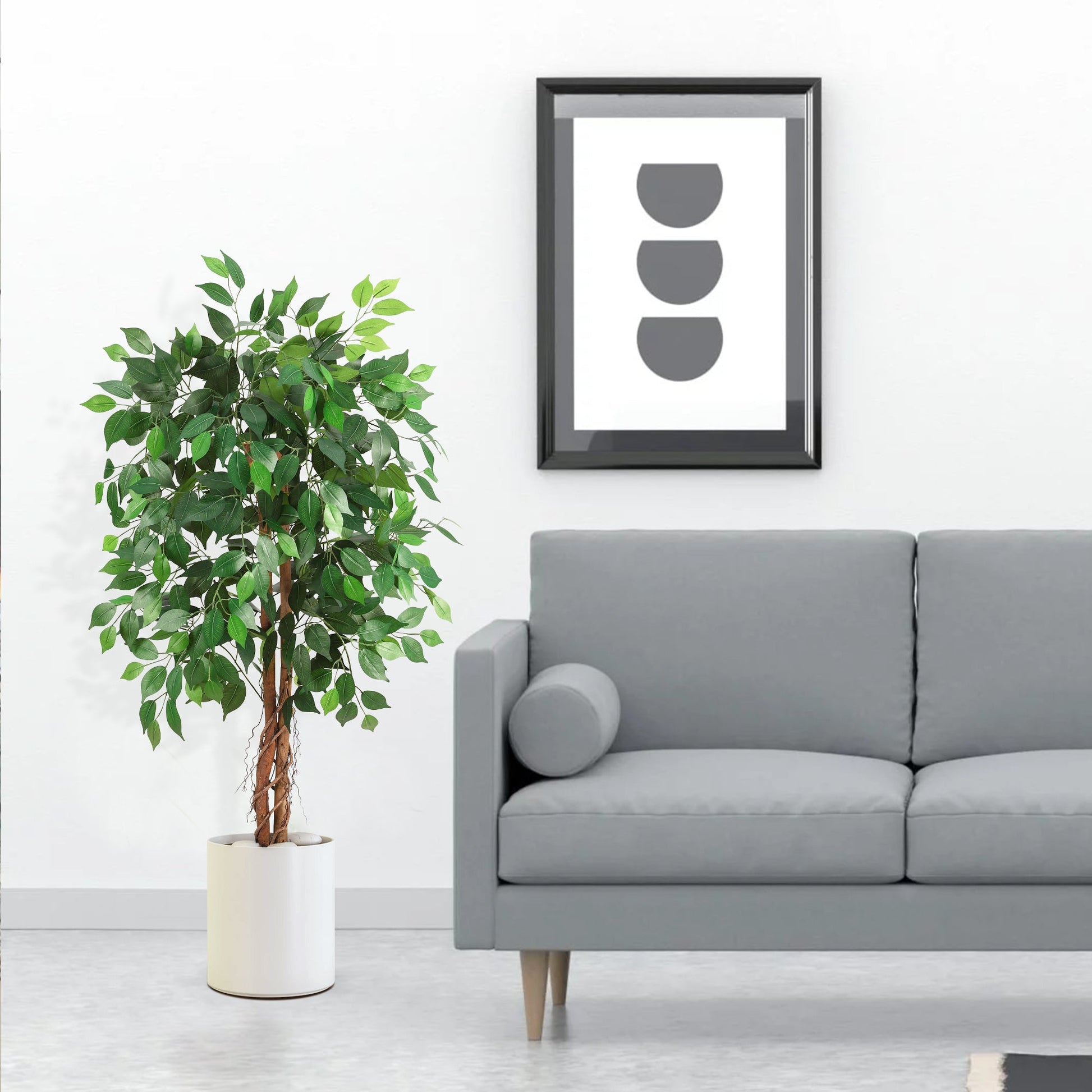 Ficus artificiel Garvee 120 cm, tronc en bois naturel, pot en plastique stable, vert, pour intérieur et extérieur.