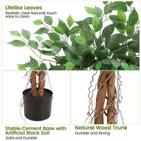 Ficus artificiel Garvee 120 cm, tronc en bois naturel, pot en plastique stable, vert, pour intérieur et extérieur.