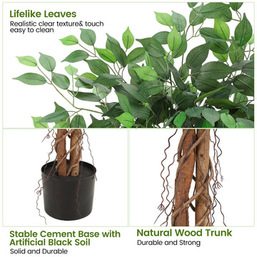 Ficus artificiel Garvee 120 cm, tronc en bois naturel, pot en plastique stable, vert, pour intérieur et extérieur.