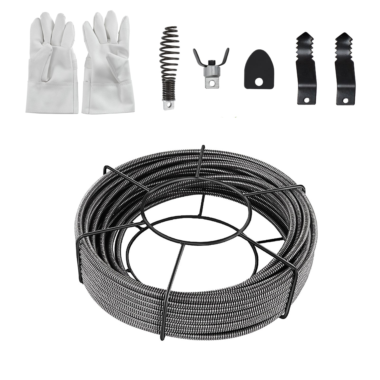 Câble de débouchage Garvee de 15 m x 1,27 cm avec gants et tête de coupe pour cuisine et salle de bain, antirouille, âme pleine