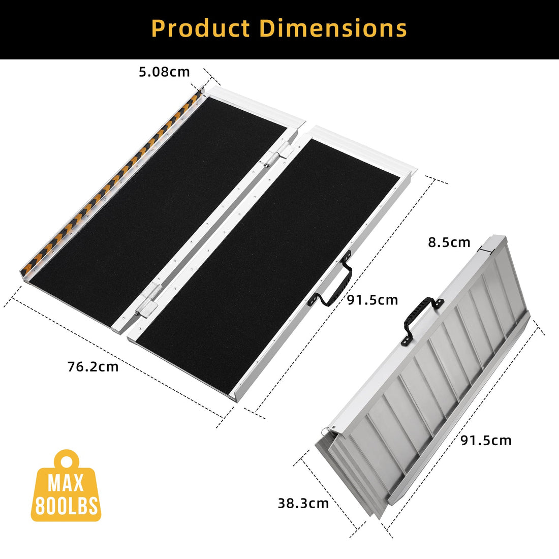 Garvee Rampe PMR pliable 91cm en aluminium, capacité 363kg, antidérapante et portable, pour fauteuil roulant, scooter, escaliers, seuils et portes
