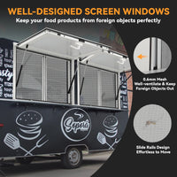 Vitrine de vente pour camion-restaurant Garvee, piliers de levage pneumatiques en aluminium de 48 x 36 pouces, double joint, usage extérieur