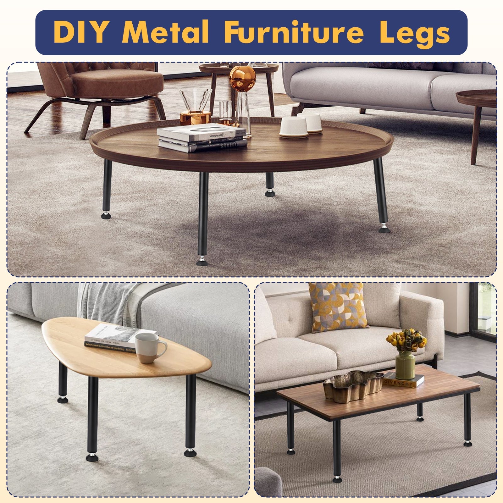 Pieds de table Garvee 71 cm (28 pouces) – Hauteur réglable, en métal, idéaux pour le bureau, la salle à manger et le mobilier moderne.