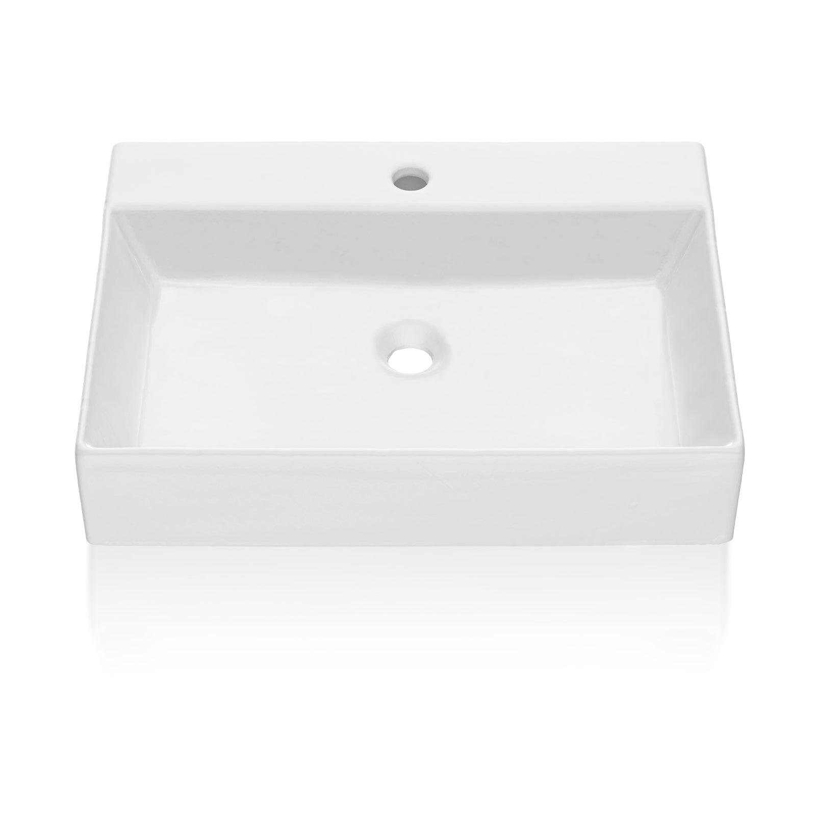 Lavabo de salle de bain Garvee, rectangulaire, en céramique blanche, 61 x 45 x 13 cm, pour salle de bain et toilettes invités, moderne, résistant aux rayures, émaillé