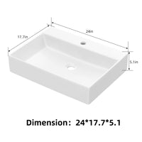 Lavabo de salle de bain Garvee, rectangulaire, en céramique blanche, 61 x 45 x 13 cm, pour salle de bain et toilettes invités, moderne, résistant aux rayures, émaillé