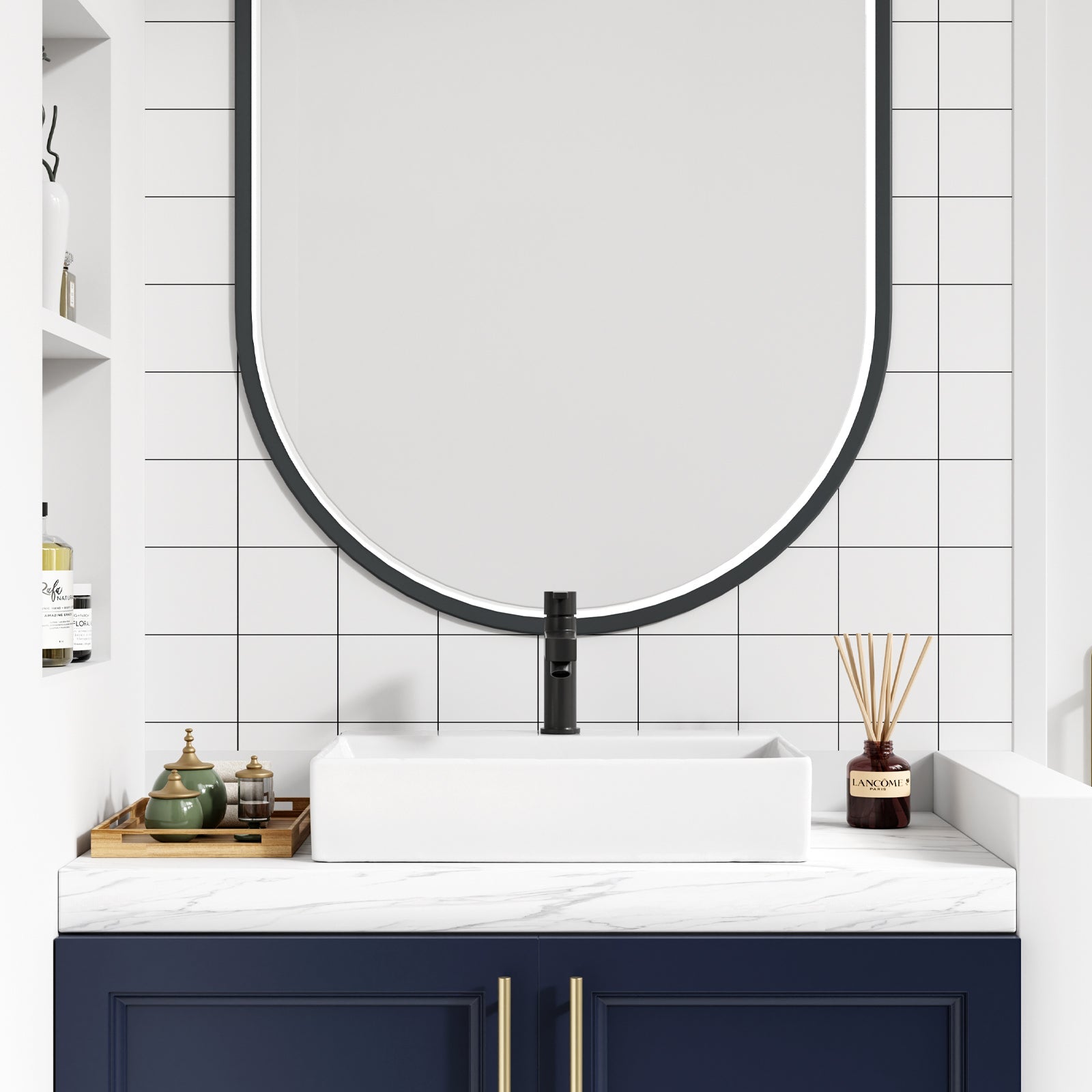 Lavabo de salle de bain Garvee, rectangulaire, en céramique blanche, 61 x 45 x 13 cm, pour salle de bain et toilettes invités, moderne, résistant aux rayures, émaillé