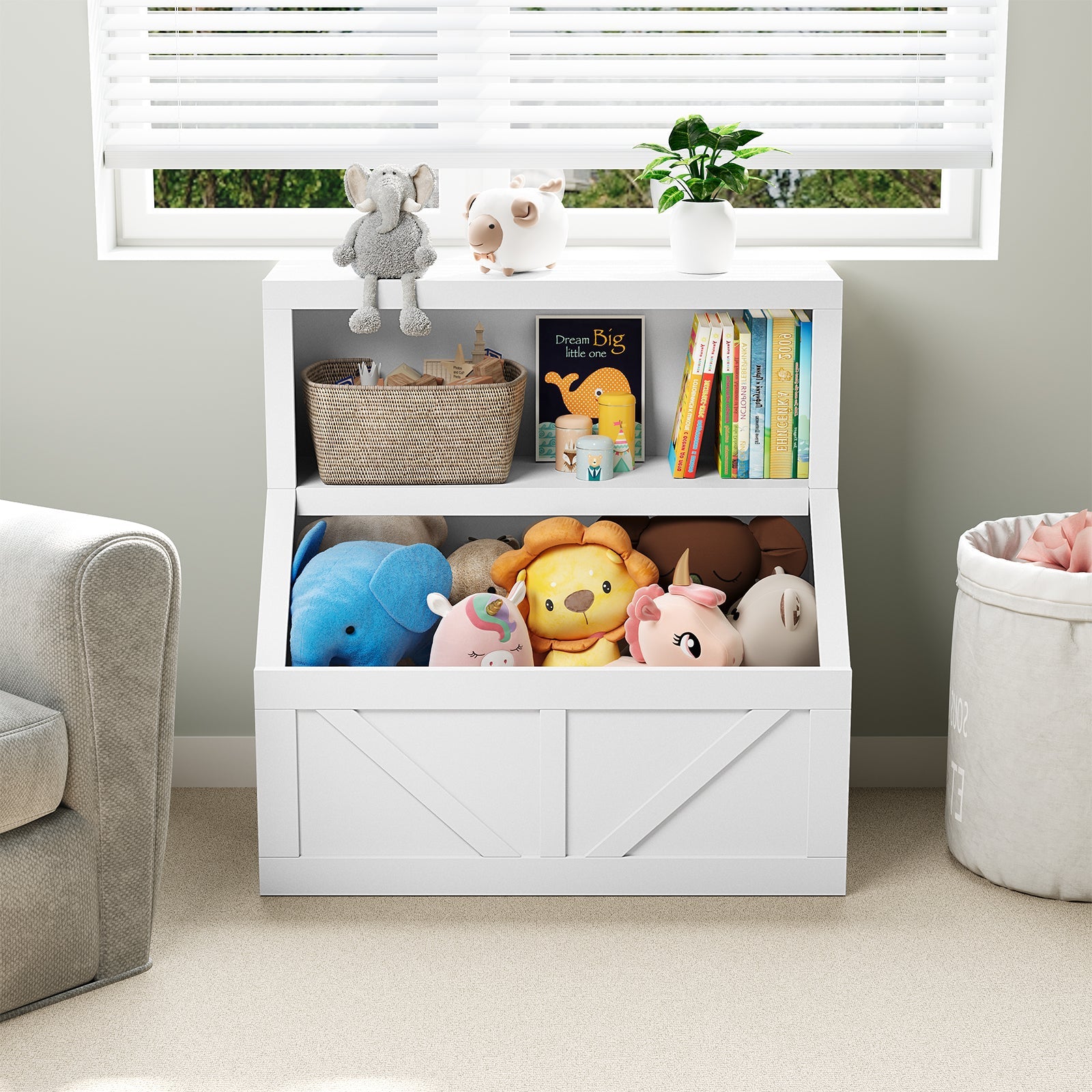 Étagère à livres et rangement pour jouets Garvee pour enfants, 2 niveaux, en bois naturel, idéale pour la salle de jeux et la chambre d'enfant, 80 x 42 x 81 cm, bois naturel