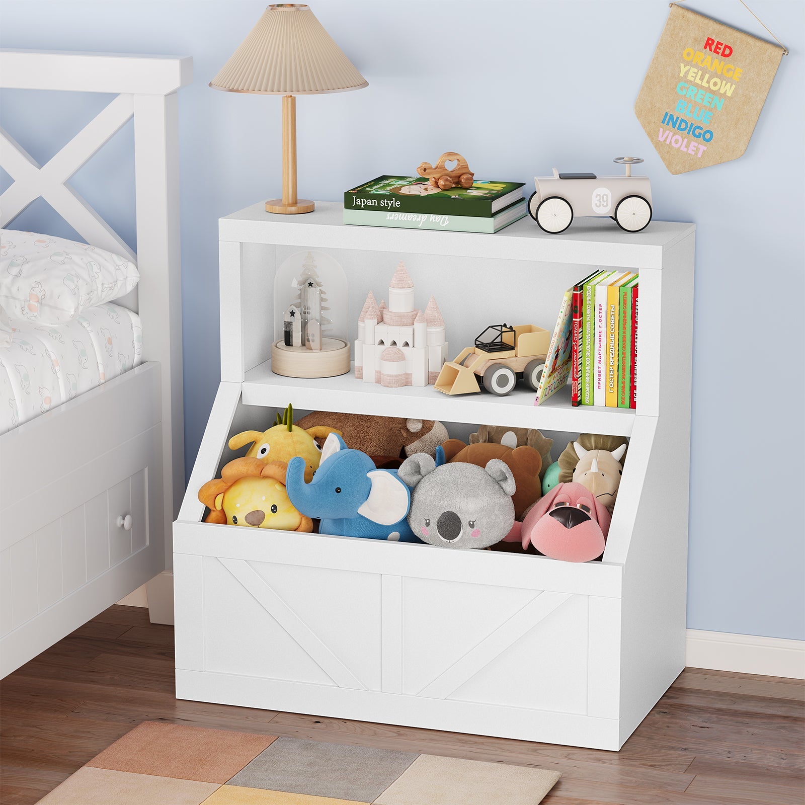 Étagère à livres et rangement pour jouets Garvee pour enfants, 2 niveaux, en bois naturel, idéale pour la salle de jeux et la chambre d'enfant, 80 x 42 x 81 cm, bois naturel