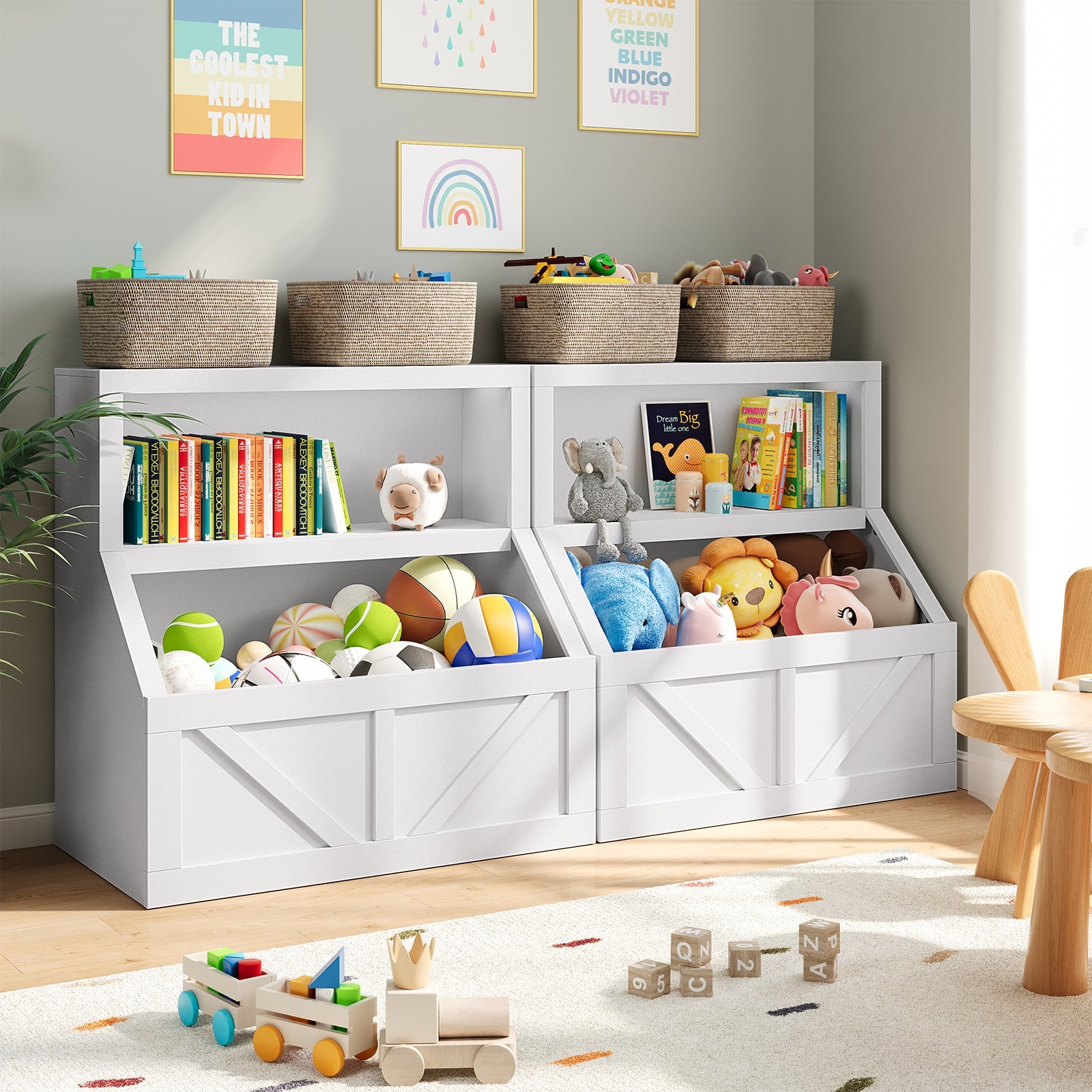 Étagère à livres et rangement pour jouets Garvee pour enfants, 2 niveaux, en bois naturel, idéale pour la salle de jeux et la chambre d'enfant, 80 x 42 x 81 cm, bois naturel