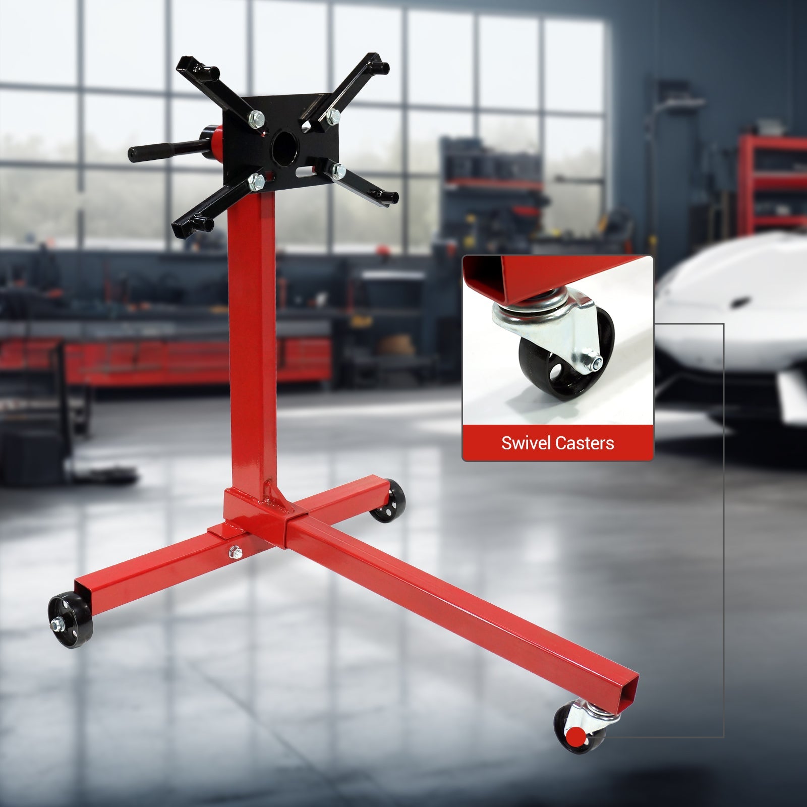 Support moteur rotatif Garvee, capacité de 340 kg, avec bras réglables pour atelier et réparation, en acier, roulettes avec frein, tête pivotante à 360°