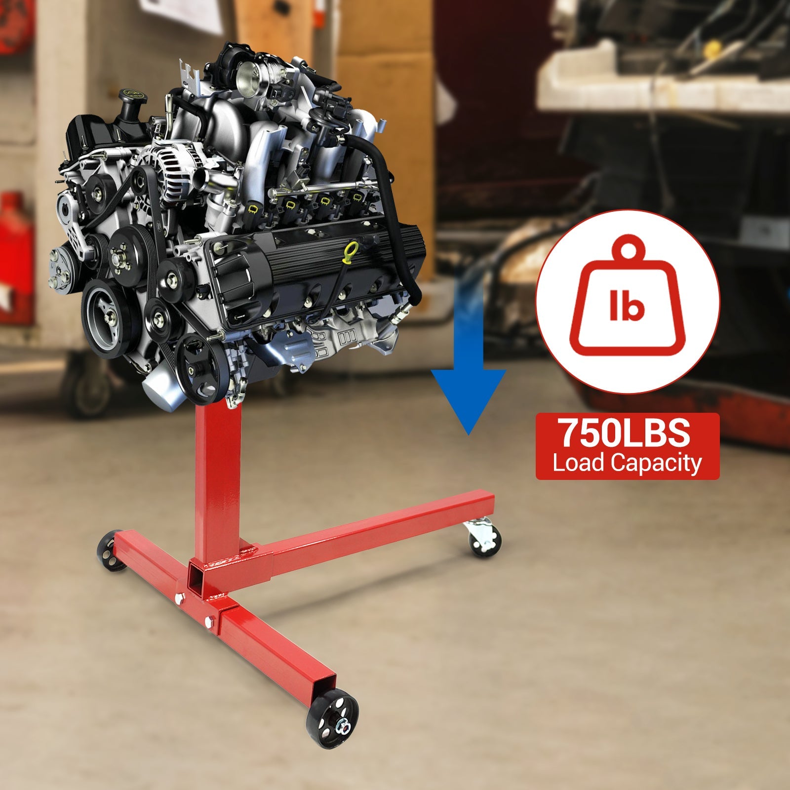 Support moteur rotatif Garvee, capacité de 340 kg, avec bras réglables pour atelier et réparation, en acier, roulettes avec frein, tête pivotante à 360°