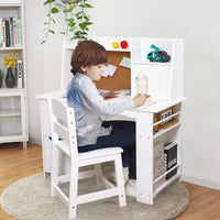 Garvee Bureau enfant blanc avec chaise et rangement, table d’apprentissage pour filles et garçons de 3 à 10 ans, idéale devoirs, lecture et dessin