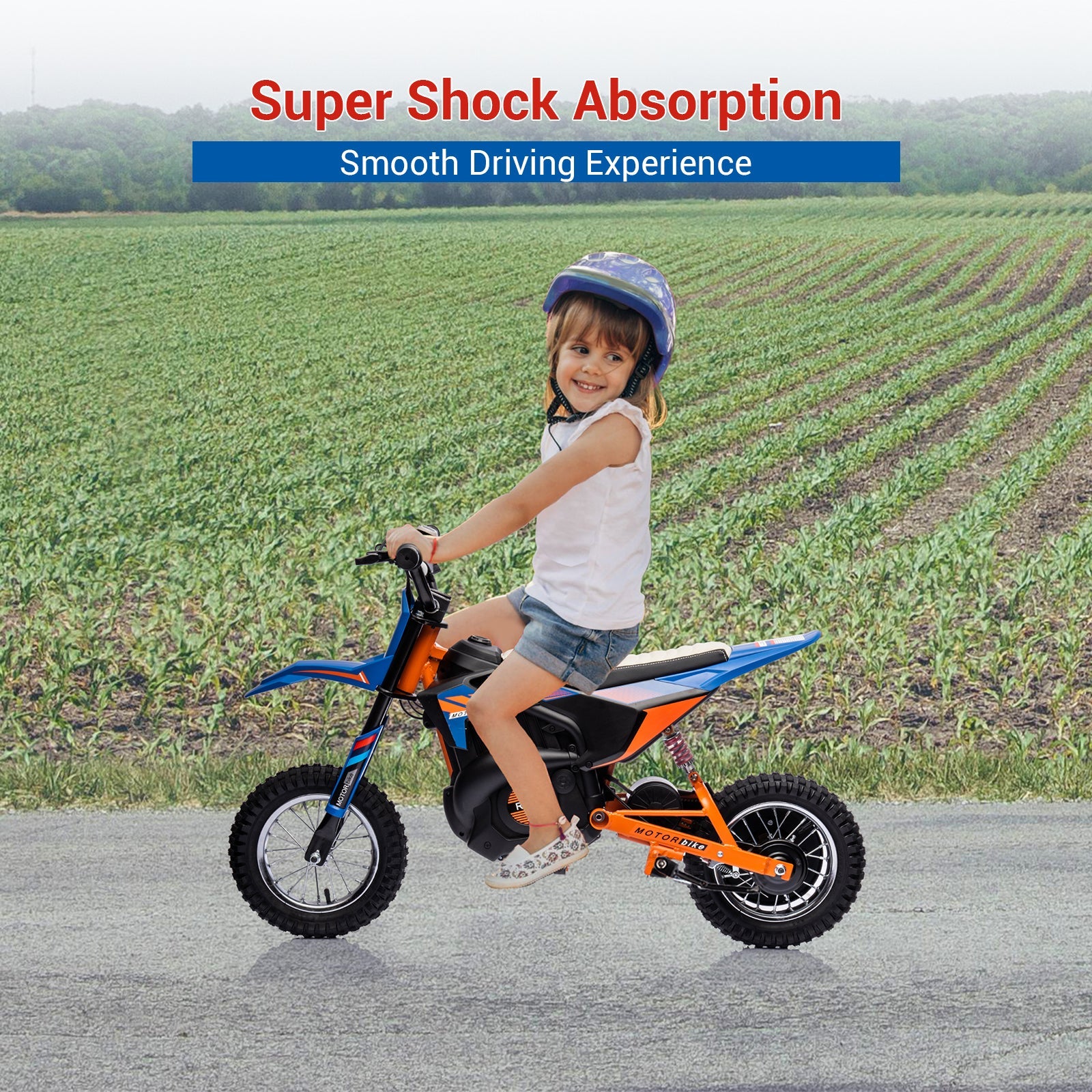 Moto électrique tout-terrain Garvee 24 V, moteur 250 W, selle en cuir, suspension métallique, pneus pneumatiques, pour enfants et adolescents, bleue