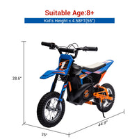 Moto électrique tout-terrain Garvee 24 V, moteur 250 W, selle en cuir, suspension métallique, pneus pneumatiques, pour enfants et adolescents, bleue