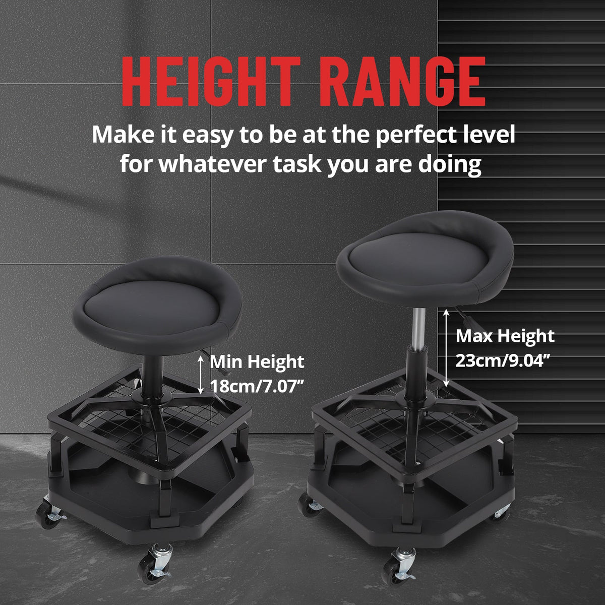 Tabouret roulant d'atelier Garvee pour garage, capacité de charge de 150 kg, confortable, rembourré, avec roulettes, durable, pour mécaniciens et bricoleurs