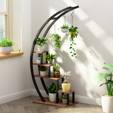 Garvee Support Plantes Intérieur 5 Niveaux Étagère Métallique Demi-Lune Acier MDF Résistant Salon Balcon - Marron