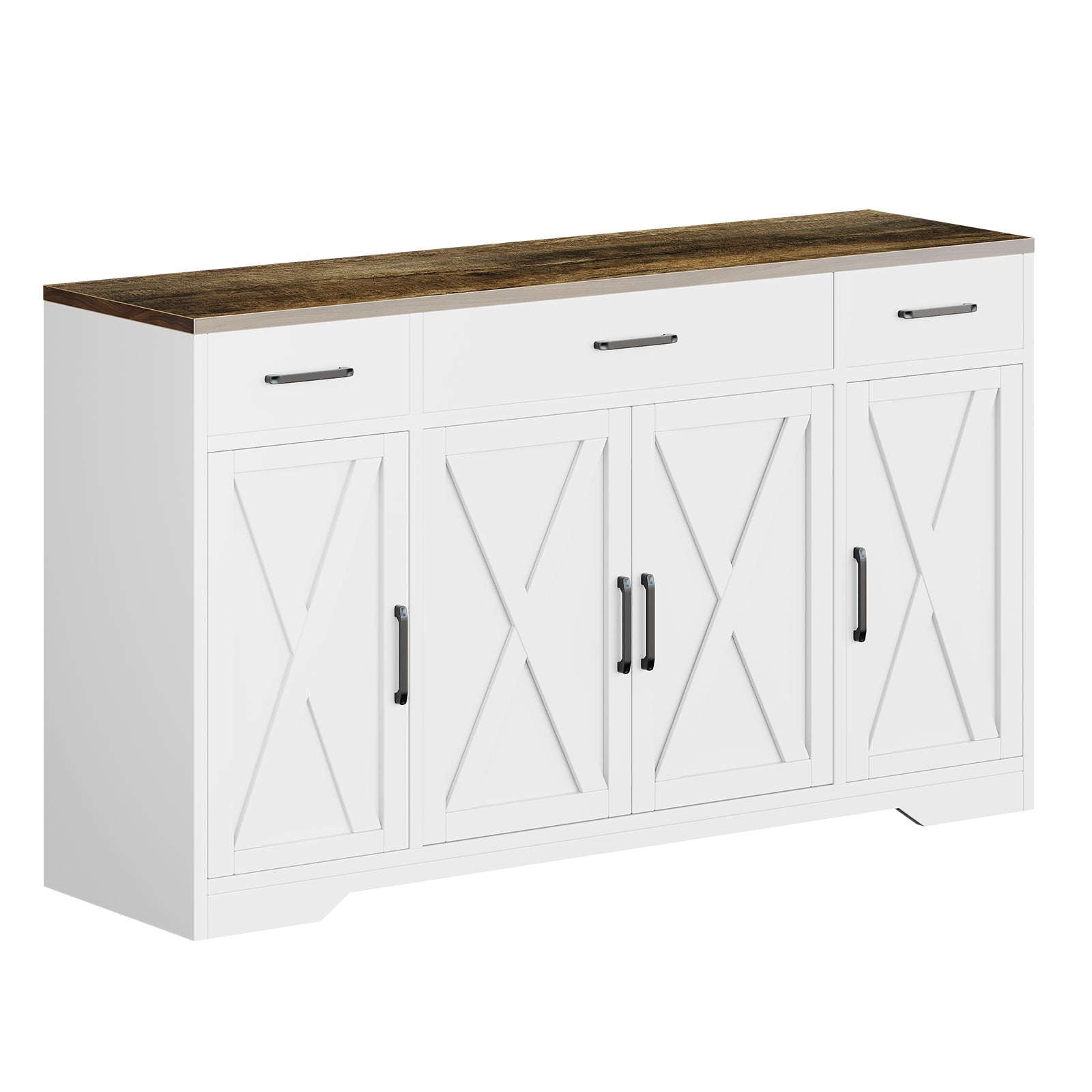 Buffet moderne Garvee avec 3 tiroirs, style campagnard, 140 cm, blanc, pour salon et salle à manger