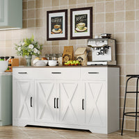 Buffet moderne Garvee avec 3 tiroirs, style campagnard, 140 cm, blanc, pour salon et salle à manger