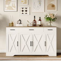 Buffet moderne Garvee avec 3 tiroirs, style campagnard, 140 cm, blanc, pour salon et salle à manger