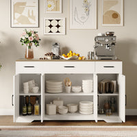 Buffet moderne Garvee avec 3 tiroirs, style campagnard, 140 cm, blanc, pour salon et salle à manger