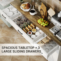 Buffet moderne Garvee avec 3 tiroirs, style campagnard, 140 cm, blanc, pour salon et salle à manger