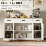 Buffet moderne Garvee avec 3 tiroirs, style campagnard, 140 cm, blanc, pour salon et salle à manger
